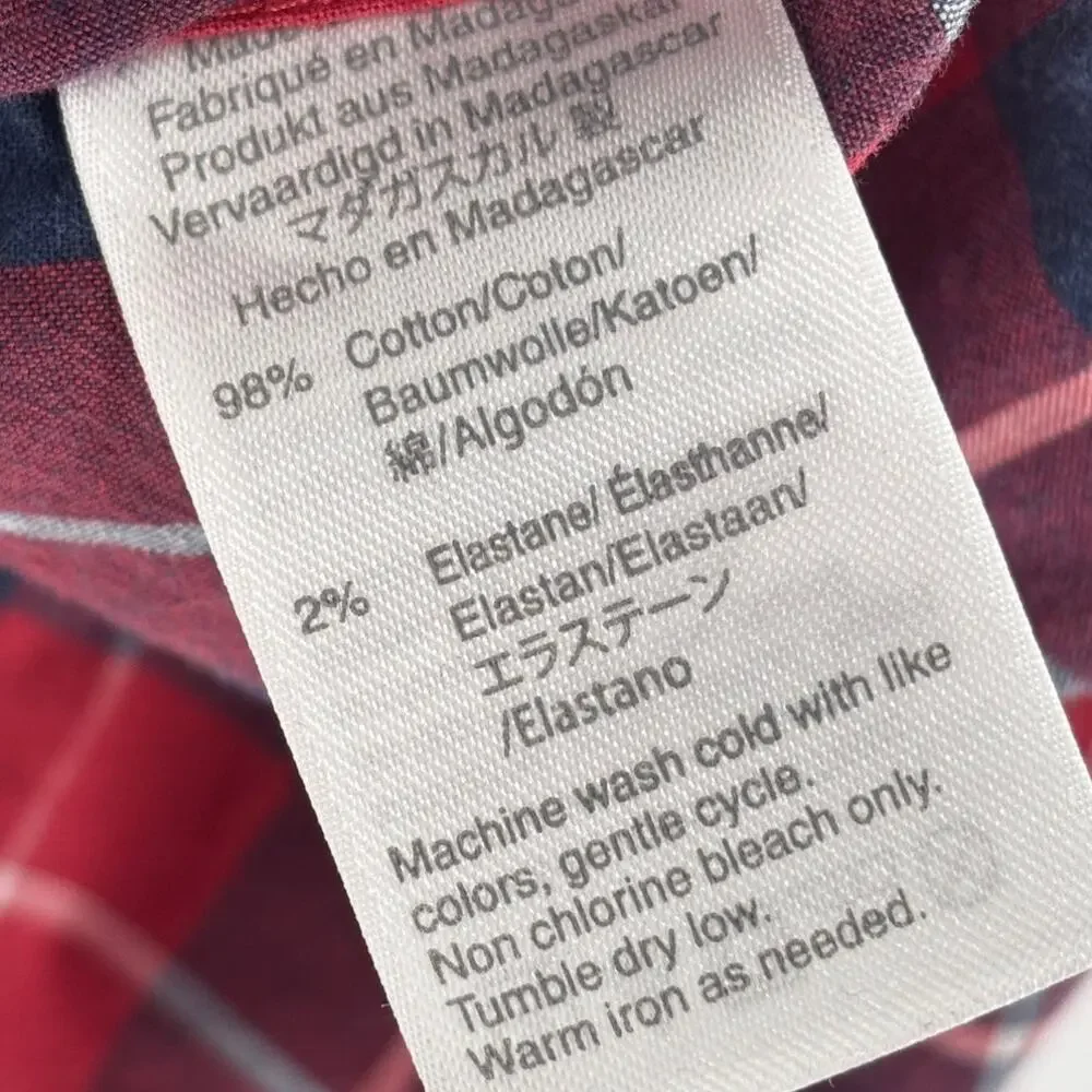 J. Crew Red Plaid Flex Cotton Slim Fit Button Down Shirt